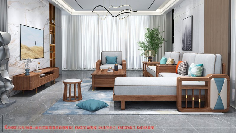 K6H801沙發 轉角+單位（D靠背直條前框厚墊）