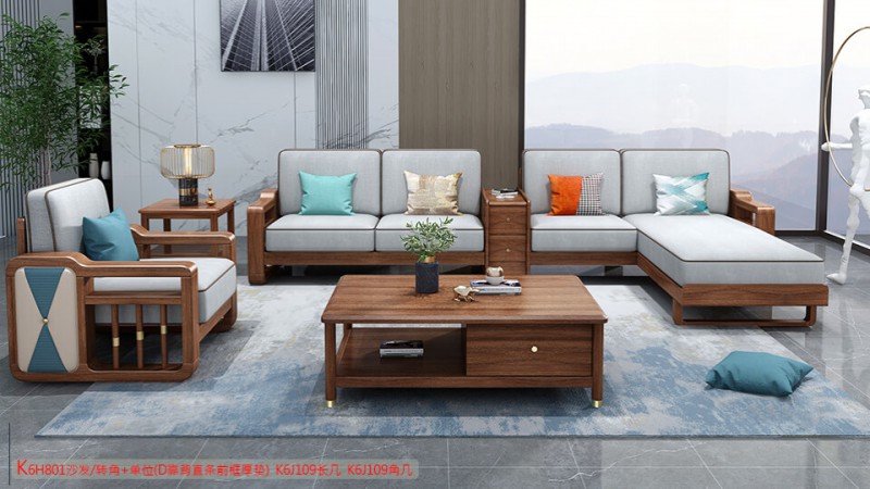 K6H801沙發 轉角+單位（D靠背直條前框厚墊）2