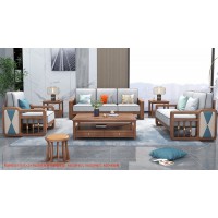 康優寶輕奢新中式胡桃木家具：K6H801沙發 1+2+3位（D靠背直條前框厚墊）