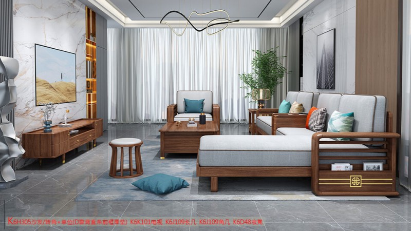 K6H305沙發 轉角+單位（D靠背直條前框厚墊）