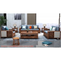 康優寶輕奢新中式胡桃木家具：K6H304沙發 1+2+3位（D靠背儲物箱體薄墊）