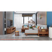 康優(yōu)寶輕奢新中式胡桃木家具：K6H216沙發(fā) 轉(zhuǎn)角+單位（D靠背直條前框厚墊）