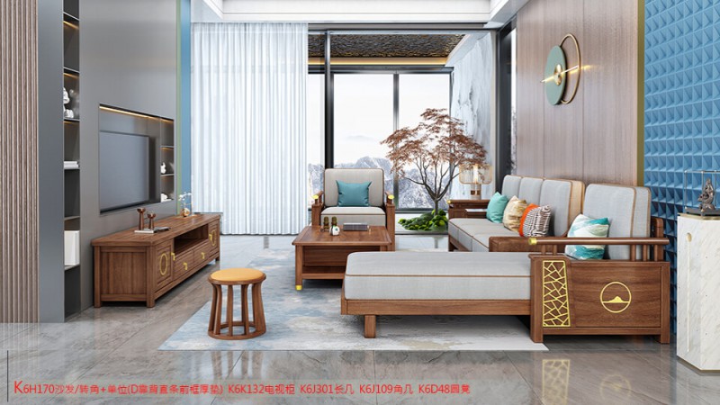 K6H170沙發 轉角+單位（D靠背直條前框厚墊）