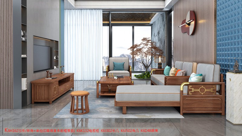 K6H162沙發 轉角+單位（D靠背直條前框薄墊）