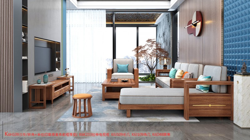 K6H109沙發 轉角+單位（D靠背直條前框厚墊）