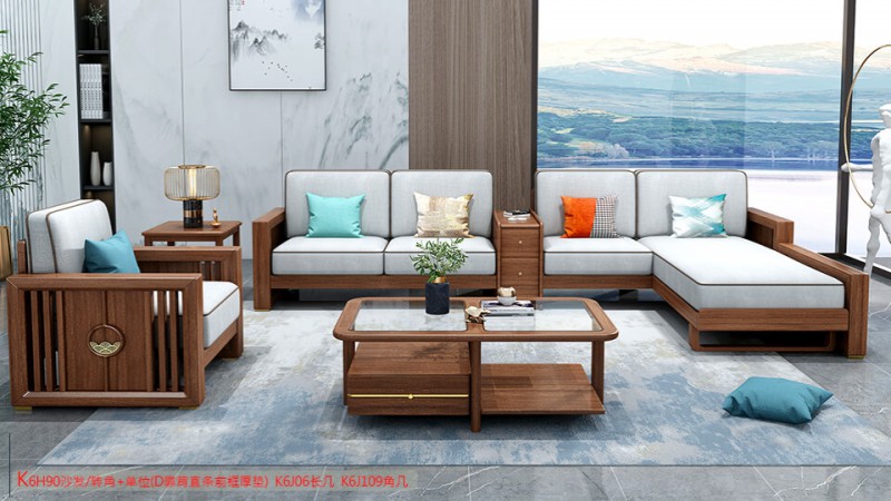 K6H90沙發 轉角+單位（D靠背直條前框厚墊）