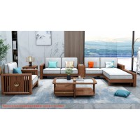 康優(yōu)寶輕奢新中式胡桃木家具：K6H90沙發(fā) 轉角+單位（D靠背直條前框厚墊）