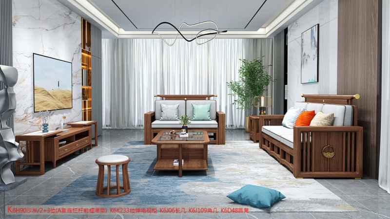 K6H90沙發 2+3位（A靠背欄桿前框薄墊）