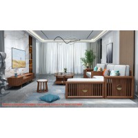 康優(yōu)寶輕奢新中式胡桃木家具：K6H90沙發(fā) 轉角（D靠背欄桿前框厚墊）