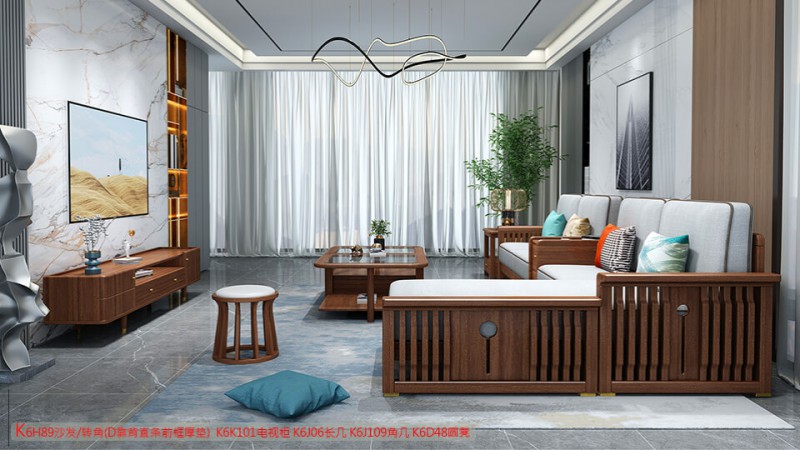 K6H89沙發 轉角（D靠背直條前框厚墊）