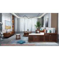 康優(yōu)寶輕奢新中式胡桃木家具：K6H89沙發(fā) 轉角（D靠背直條前框厚墊）