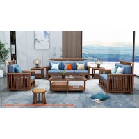 康優寶輕奢新中式胡桃木家具：K6H89沙發 1+2+3位（A靠背欄桿前框薄墊）