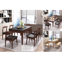 云杉木語云帆北歐系列家具：2301#火燒石方桌、2317#牛角椅