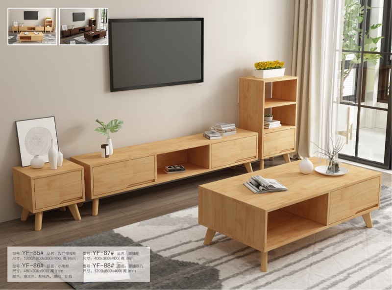 YF-85#雙門電視柜、YF-86#小高柜、YF-87#單抽柜、YF-88#雙抽茶幾