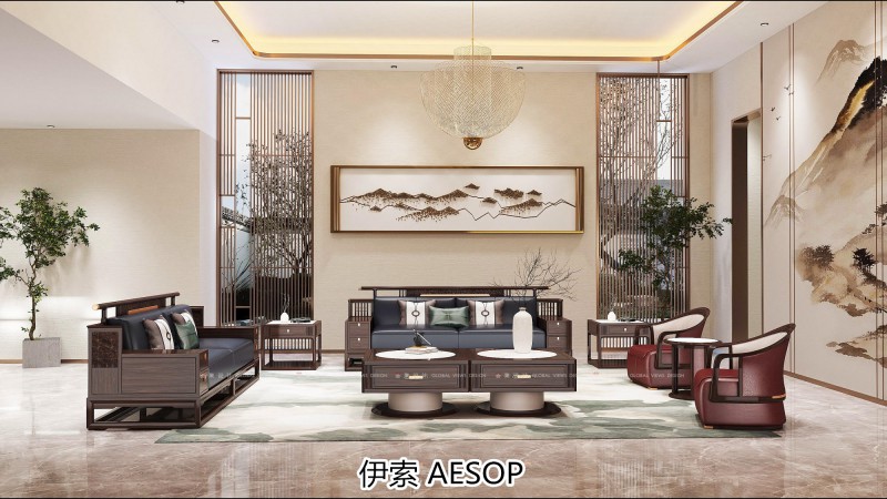 伊索未來系列國潮新中式非洲酸枝家具效果圖