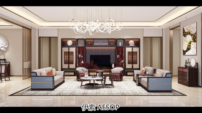 伊索未來系列國潮新中式非洲酸枝家具效果圖