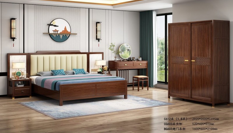 床C612、床頭柜CG603、趟門衣柜BG603
