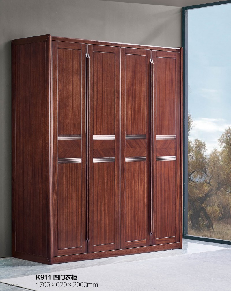 華夏國康卡迪婭輕奢極簡黃檀木家具：K911四門衣柜