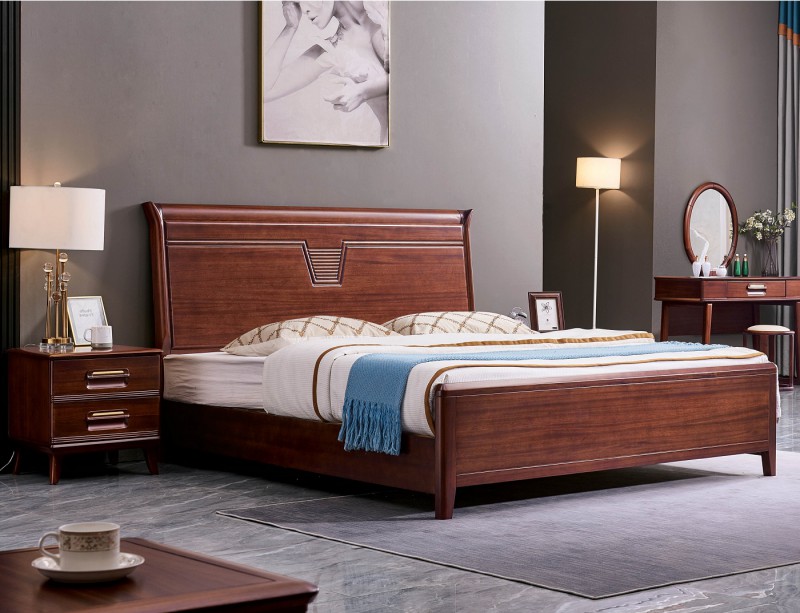 華夏國康卡迪婭輕奢極簡黃檀木家具：K2009大床