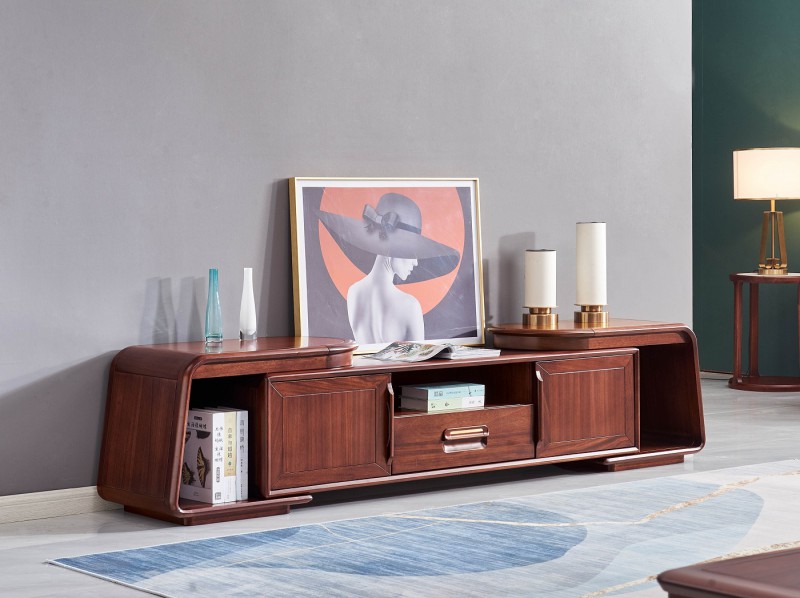 華夏國康卡迪婭輕奢極簡黃檀木家具：K600伸縮電視柜