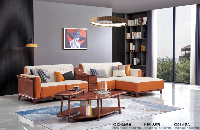 華夏國康卡迪婭輕奢極簡黃檀木家具：K012轉角沙發