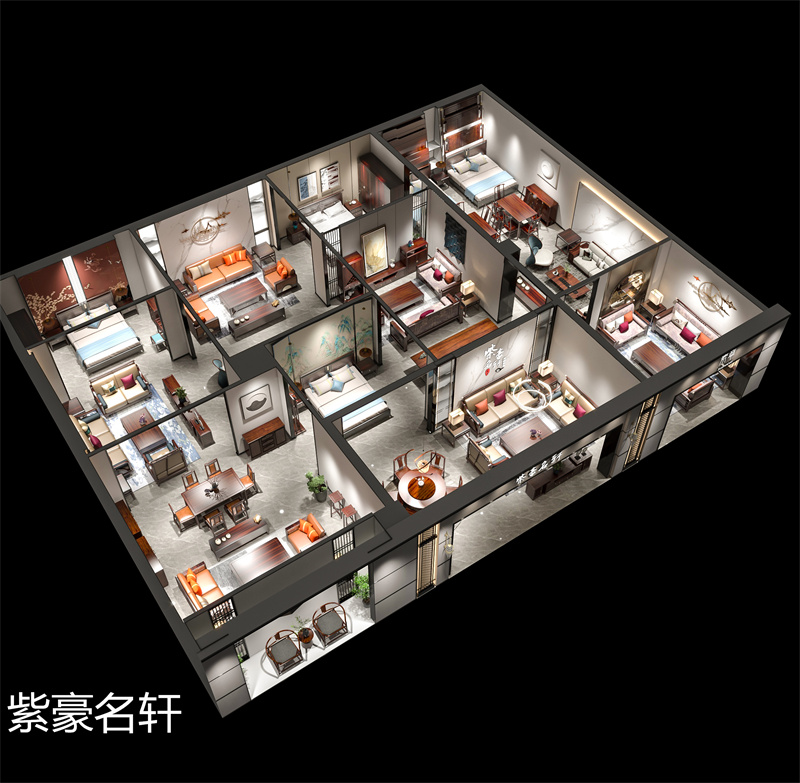 紫豪名軒家具“素章”新中式紅翅木家具展廳實拍