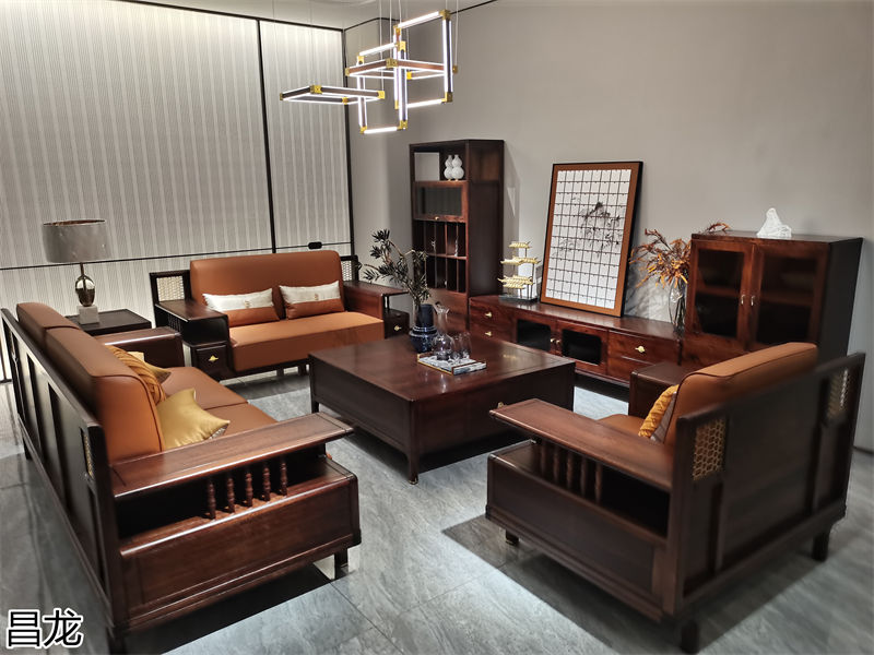昌龍新中式烏金木整屋定制家具展廳實拍