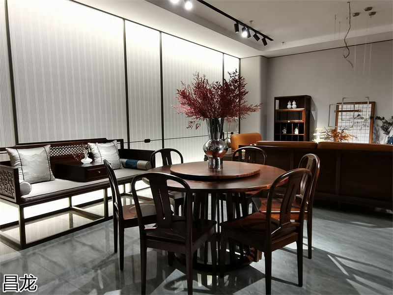昌龍新中式烏金木整屋定制家具展廳實拍