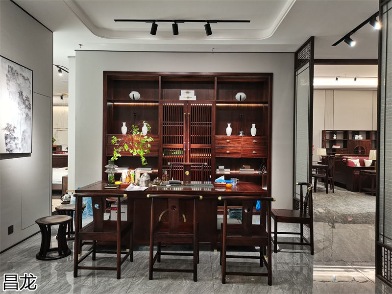 昌龍新中式烏金木整屋定制家具展廳實拍