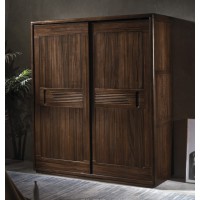 木來客現代輕奢極簡黑胡桃木家具：8D03#趟門衣柜