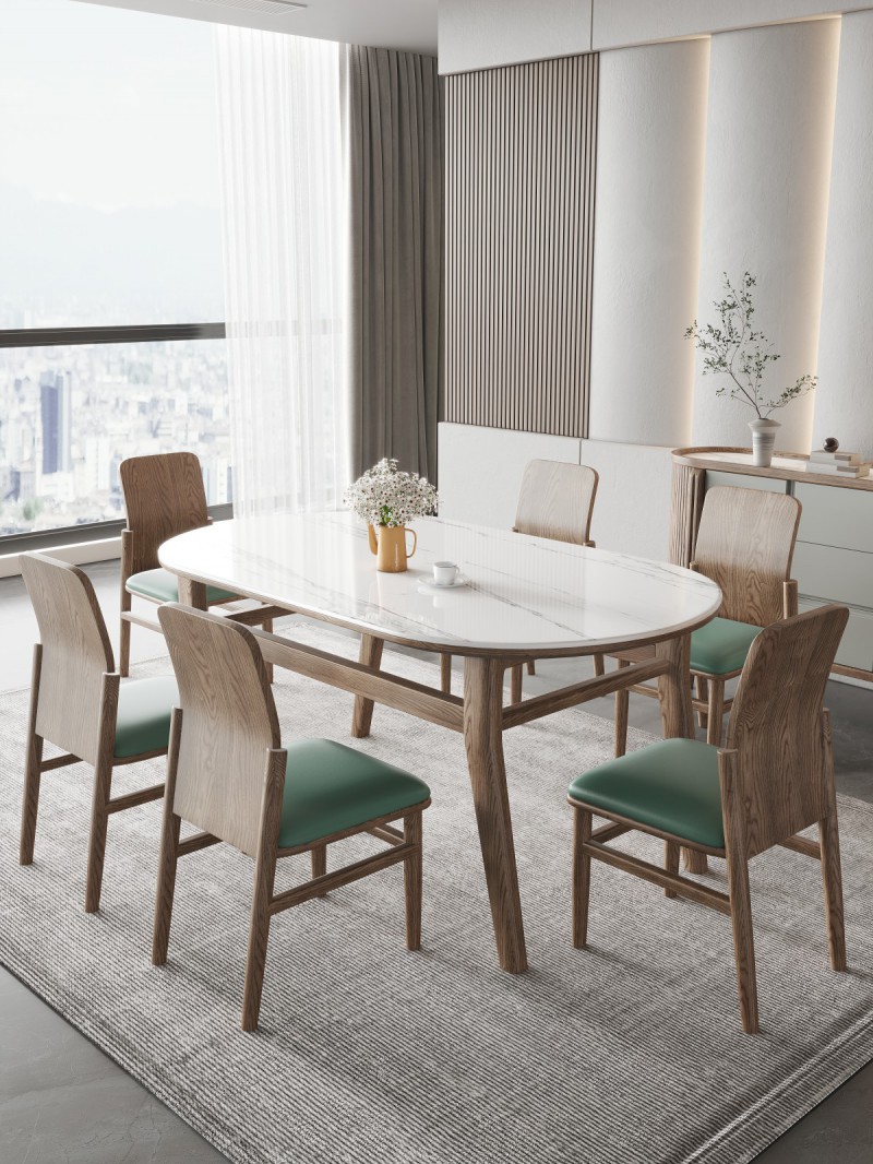 匠者白蠟木系列家具：JD-628長餐桌椅胡桃色