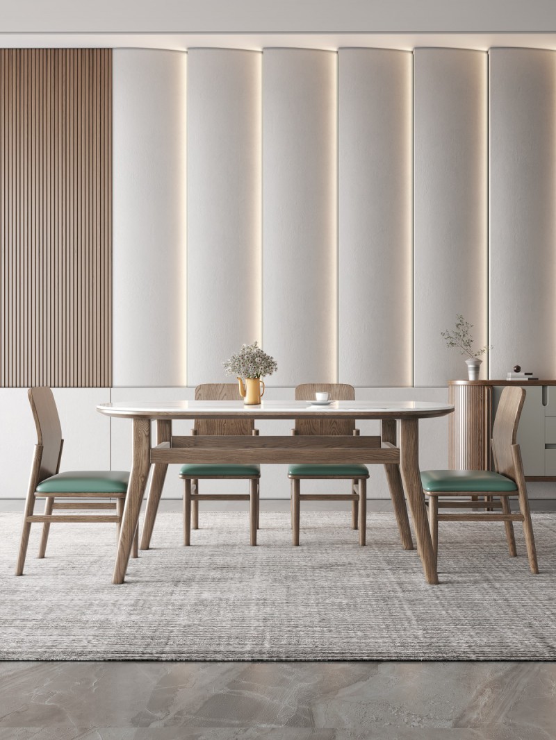 匠者白蠟木系列家具：JD-628長餐桌椅胡桃色