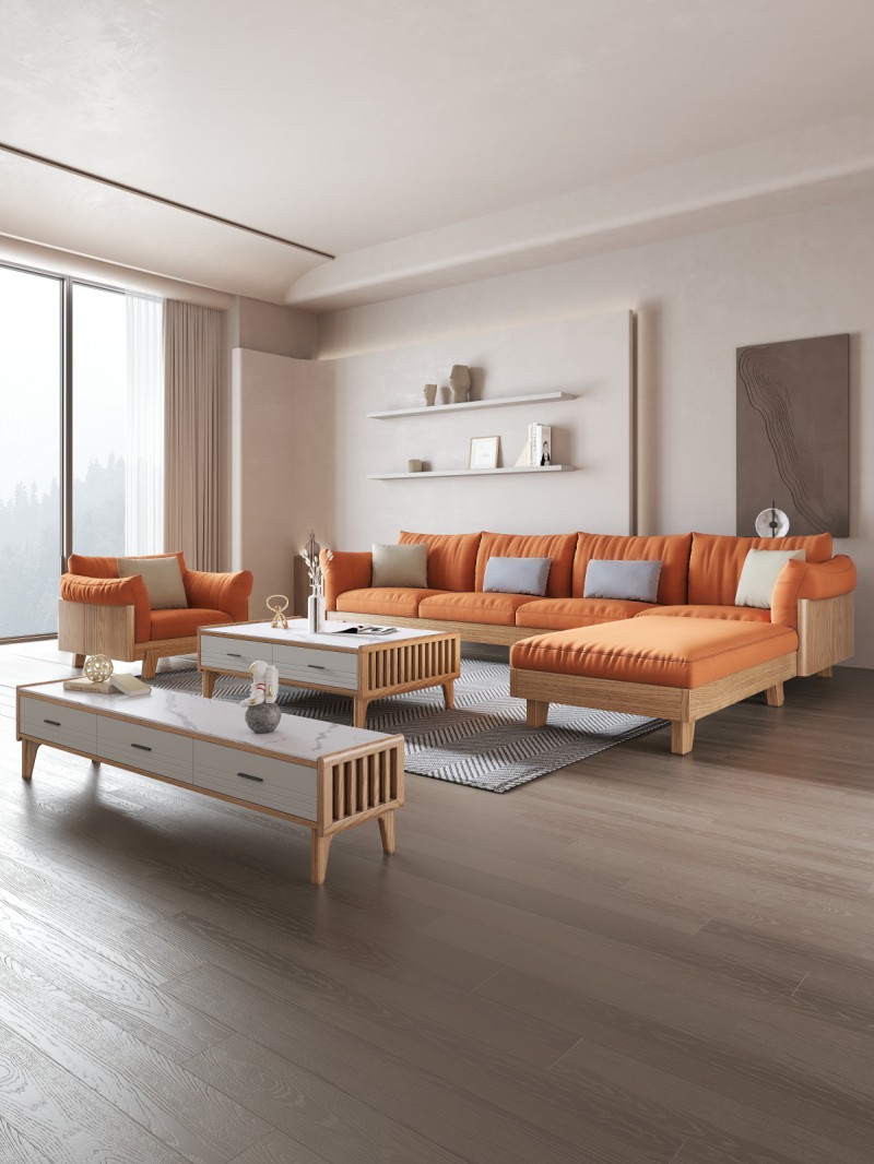 匠者白蠟木系列家具：JD-616沙發原木色4+踏