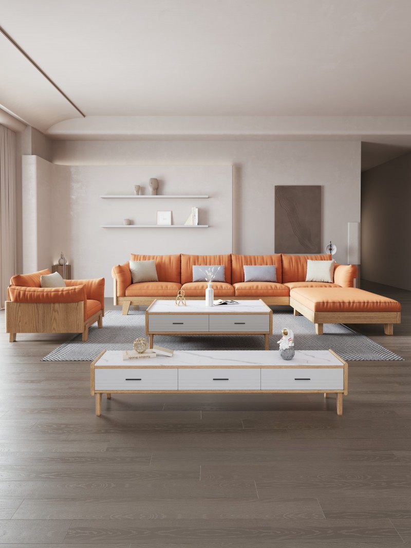 匠者白蠟木系列家具：JD-616沙發原木色4+踏