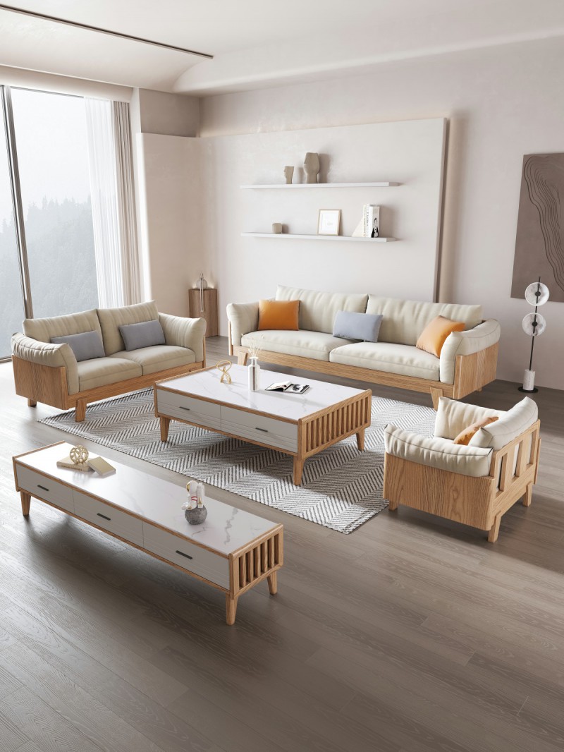 匠者白蠟?zāi)鞠盗屑揖撸篔D-616沙發(fā)原木色1+2+3