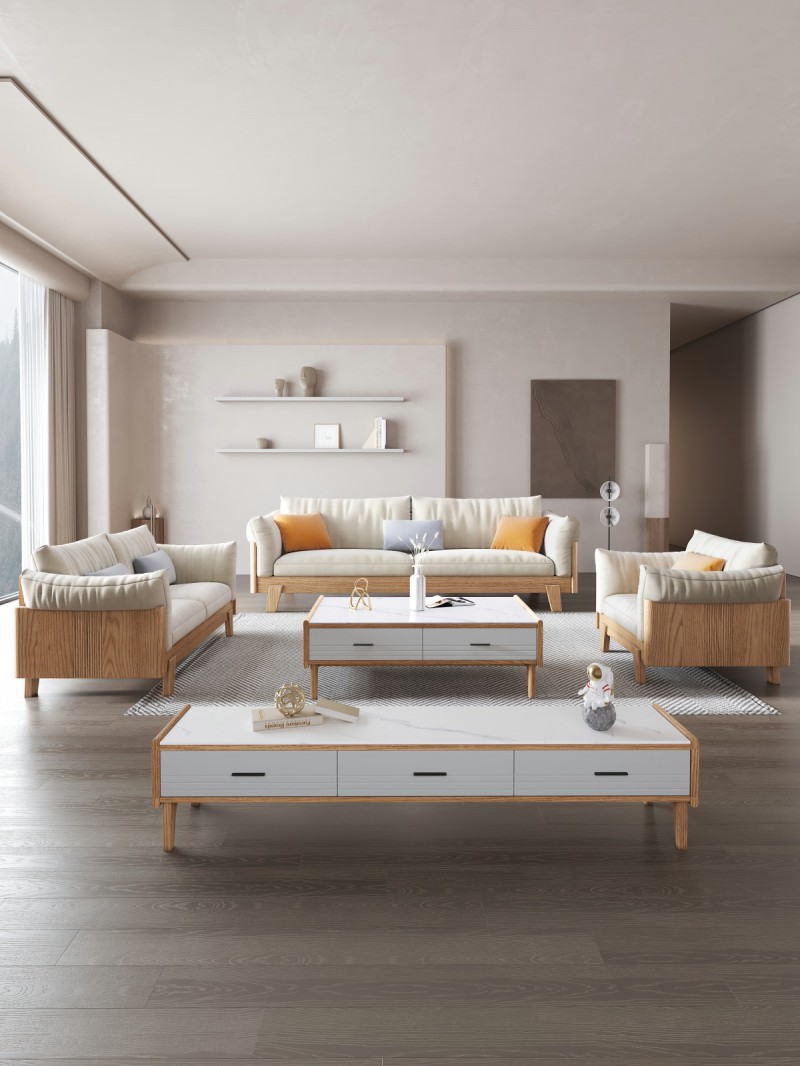 匠者白蠟?zāi)鞠盗屑揖撸篔D-616沙發(fā)原木色1+2+3