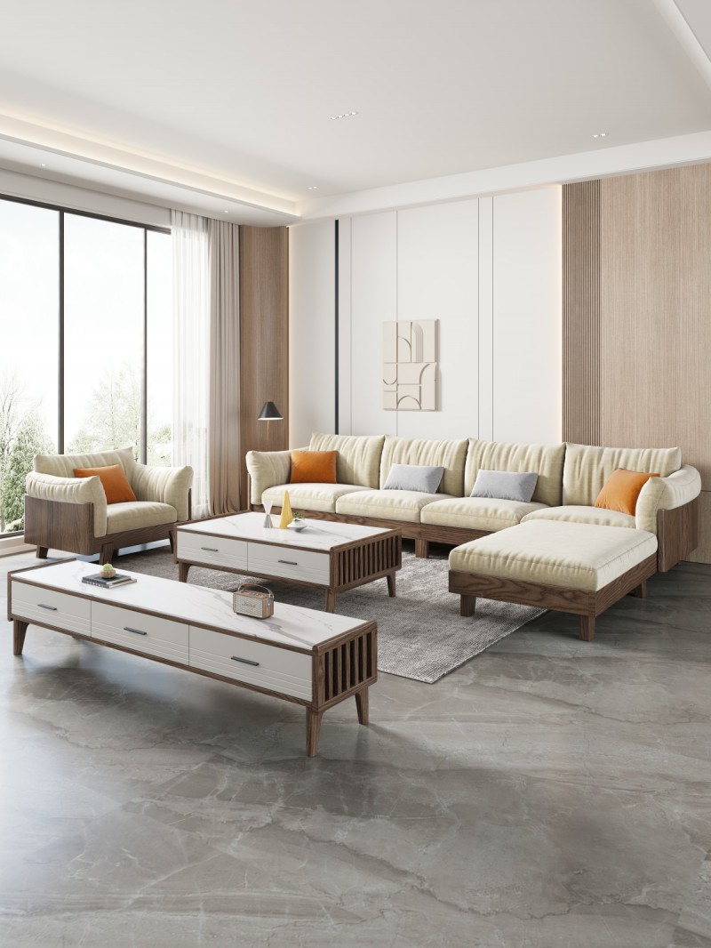 匠者白蠟木系列家具：JD-616沙發胡桃色4+踏