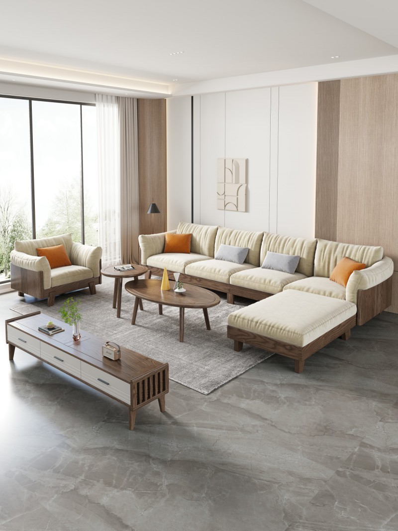 匠者白蠟木系列家具：JD-616沙發胡桃色4+踏