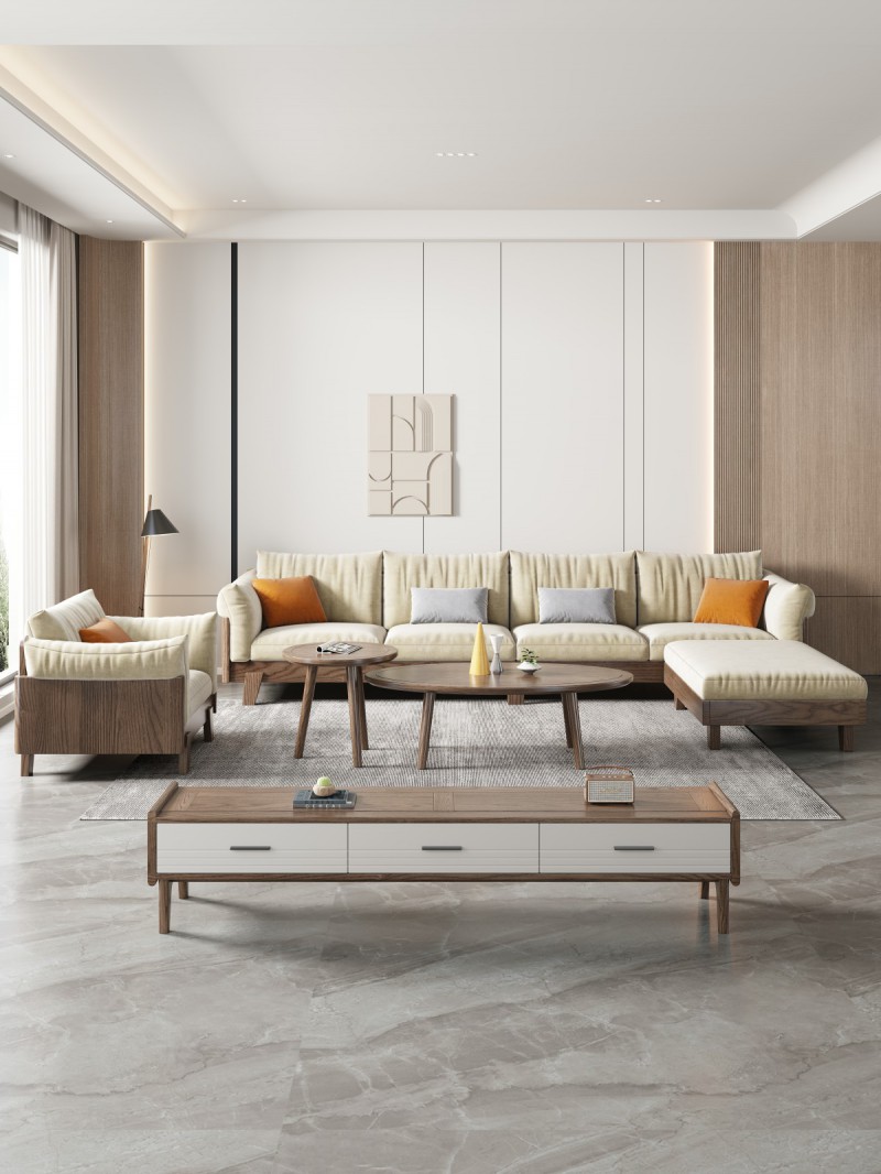 匠者白蠟木系列家具：JD-616沙發胡桃色4+踏