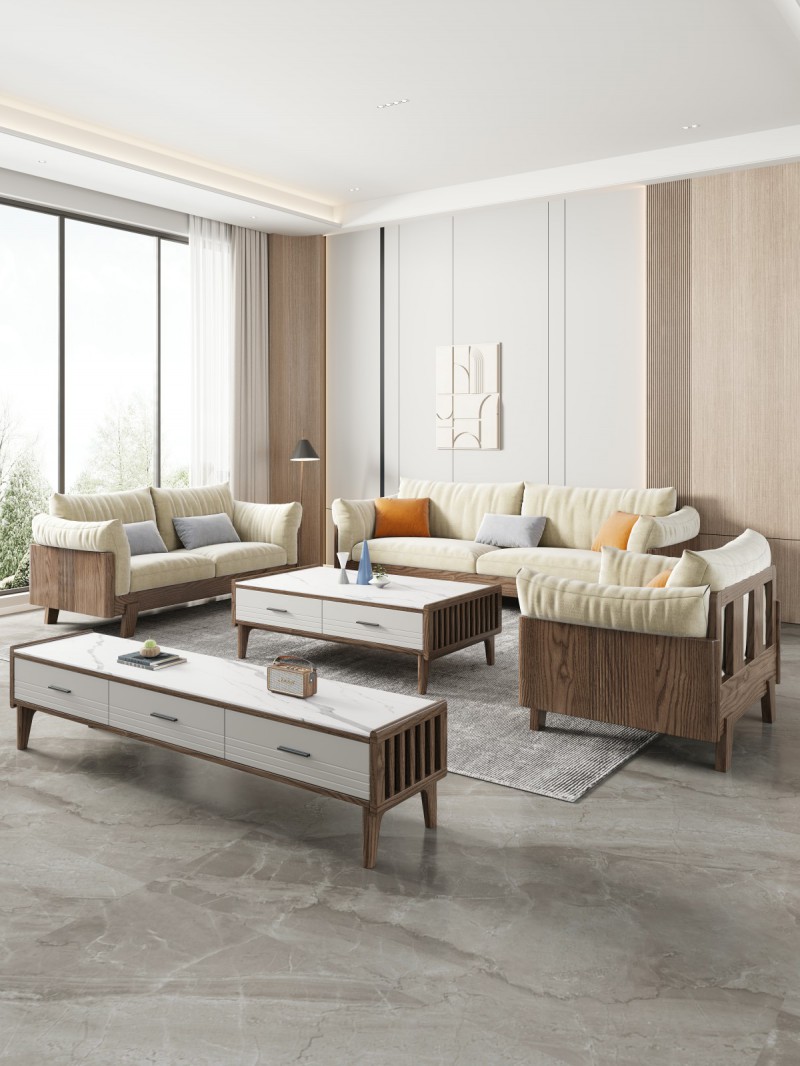 匠者白蠟木系列家具：JD-616沙發胡桃色1+2+3