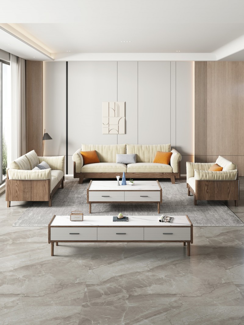 匠者白蠟木系列家具：JD-616沙發胡桃色1+2+3