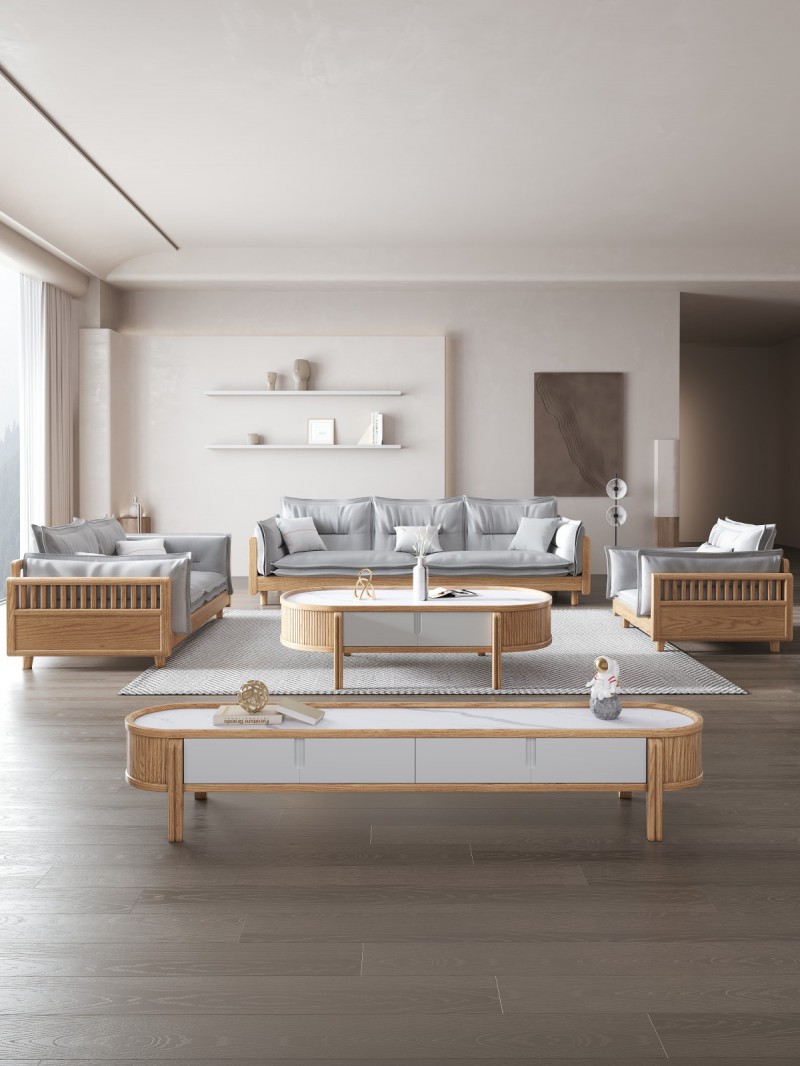 匠者白蠟木系列家具：JD-615沙發原木色1+2+3