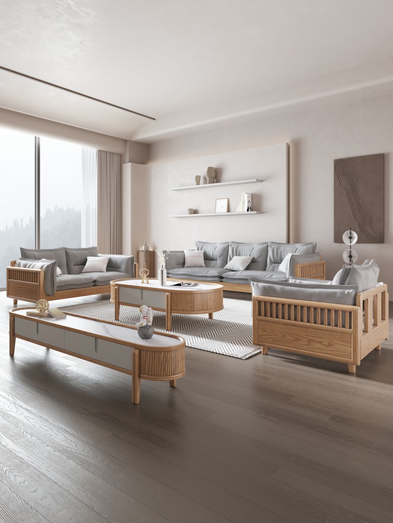 匠者白蠟木系列家具：JD-615沙發原木色1+2+3