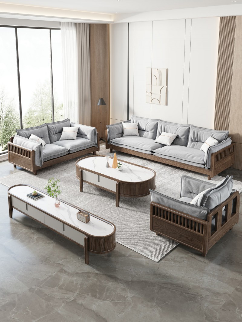 匠者白蠟木系列家具：JD-615沙發胡桃色1+2+3