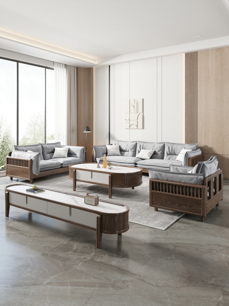 匠者白蠟木系列家具：JD-615沙發胡桃色1+2+3