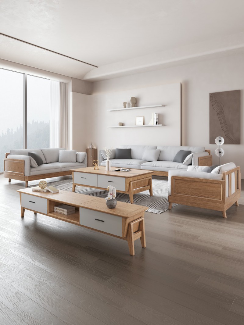 匠者白蠟木系列家具：JD-613沙發原木色1+2+3