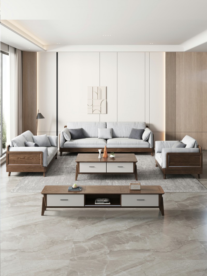 匠者白蠟木系列家具：JD-613沙發胡桃色1+2+3