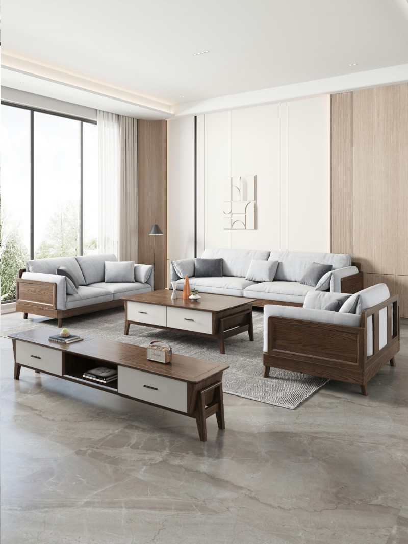 匠者白蠟木系列家具：JD-613沙發胡桃色1+2+3