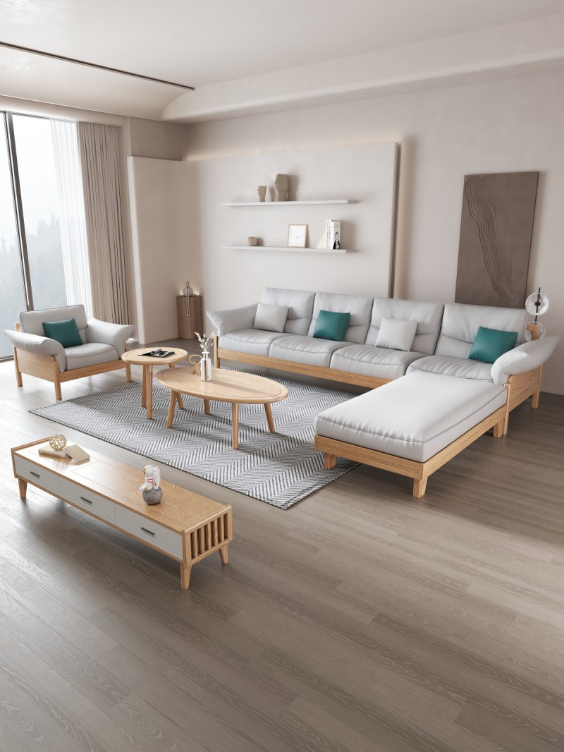 匠者白蠟木系列家具：JD-612沙發原木色4+踏