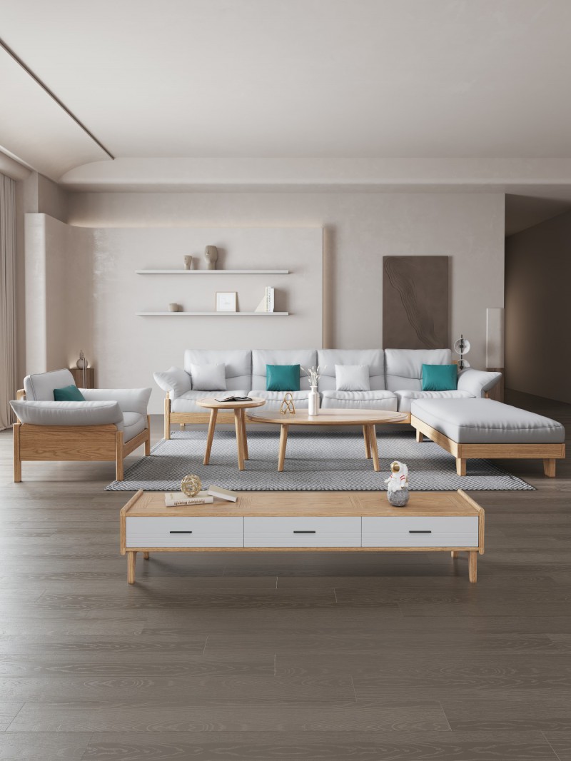 匠者白蠟木系列家具：JD-612沙發原木色4+踏